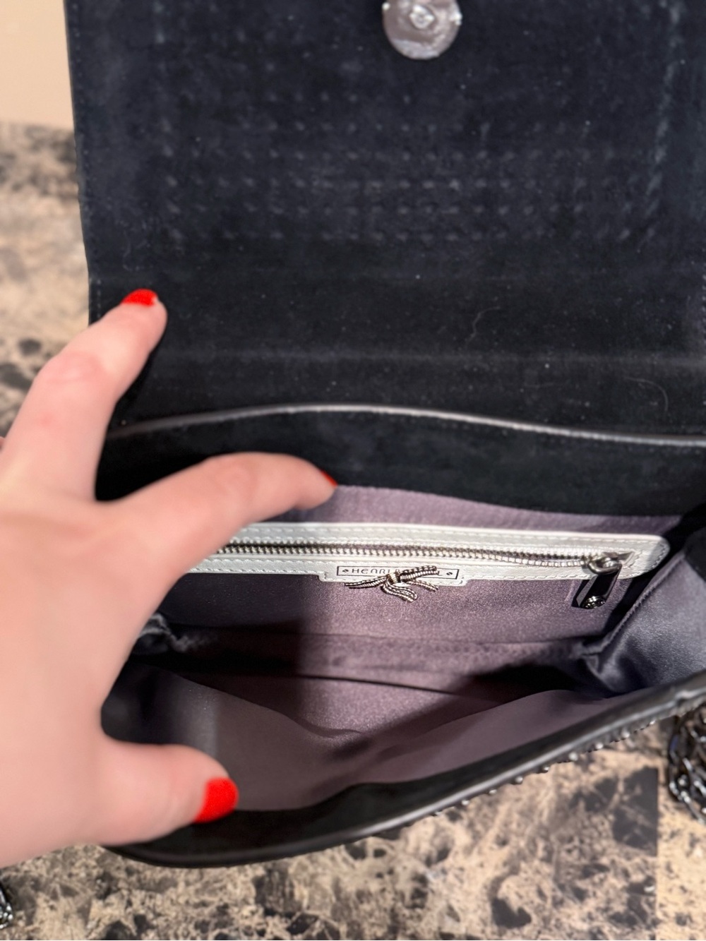 Henri Bendel Black Pebbled Leather Studded Crossbody / Clutch - Picture 10 of 11